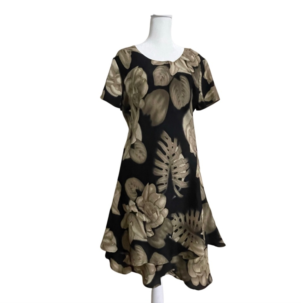 Pat Argenti Silk Floral Fairy Midi Dress (Black/Taupe) - Picture 2 of 15